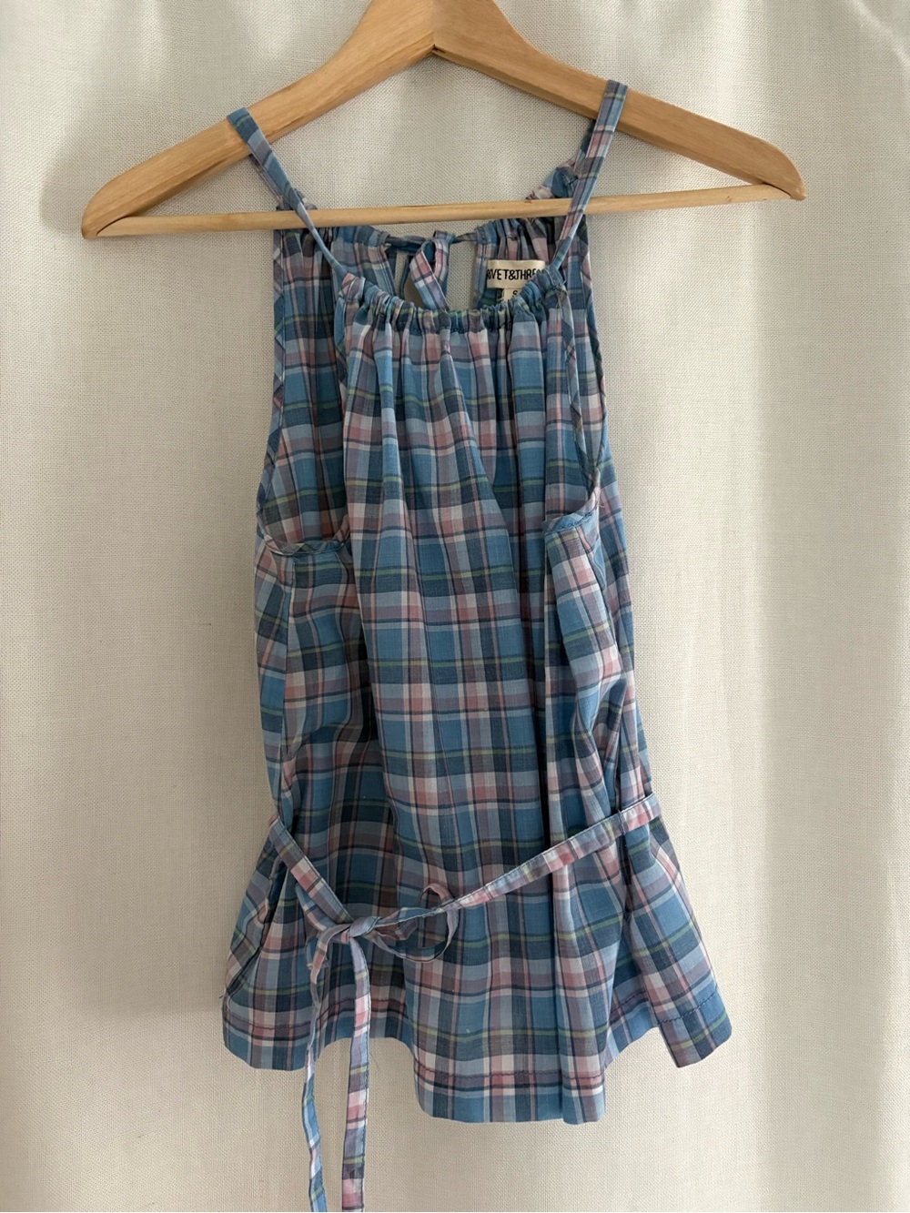 Plaid Sleeveless Tie-Waist Top in Blue and Pink